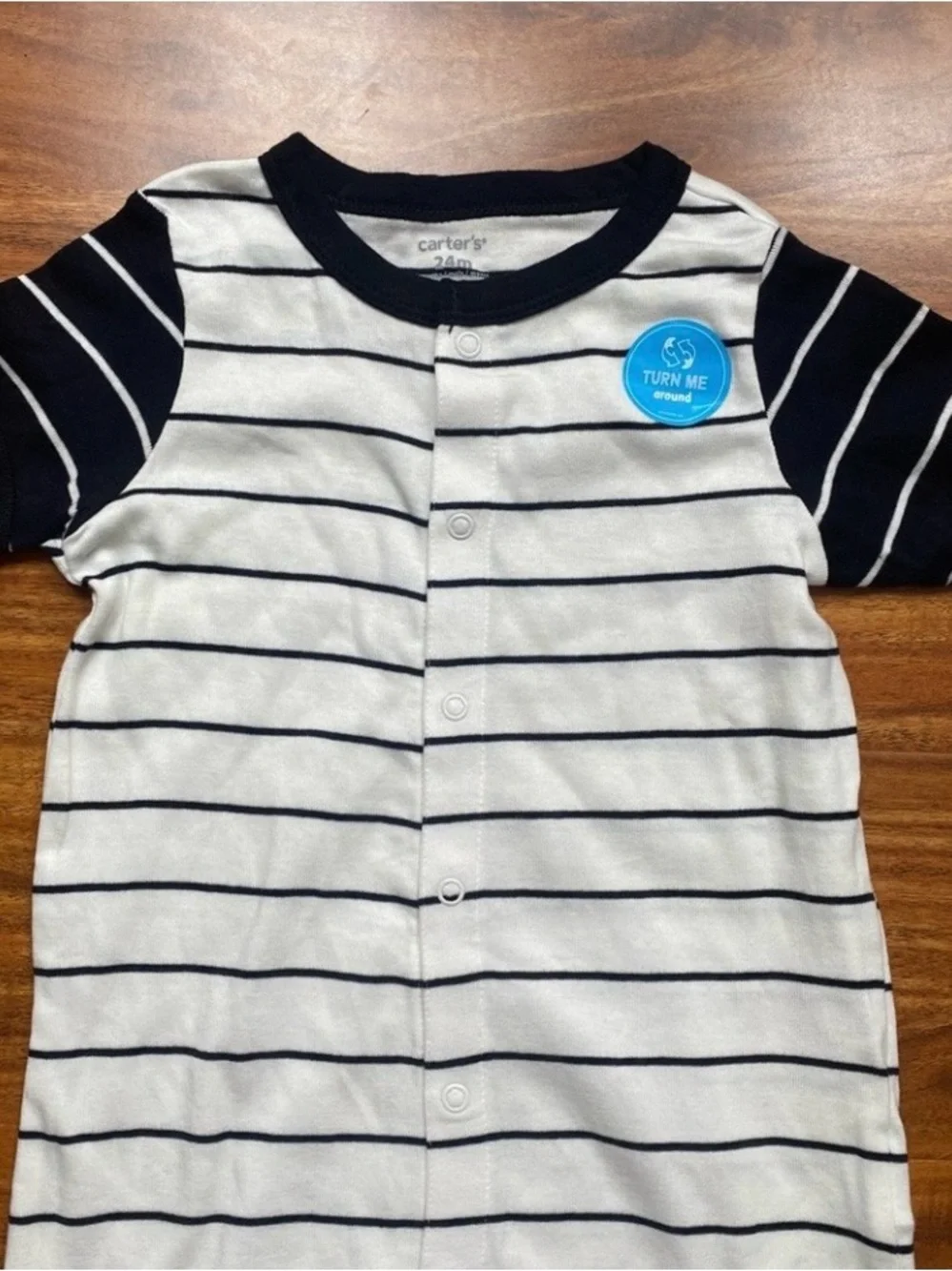 NWT New Carter's Baby Boy Black White Stripe Boat Button Down Romper Size 24M